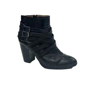 SOFFT Women's Brown Leather Heel Strappy Buckle Zippered Ankle Boots size 10 M